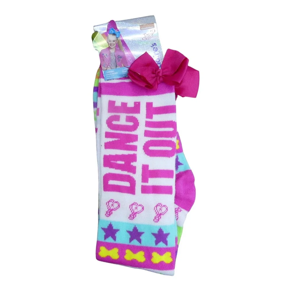 JoJo Siwa Knee High Socks Girls 9-11 Pink Multi New Dance It Out Bow Accent